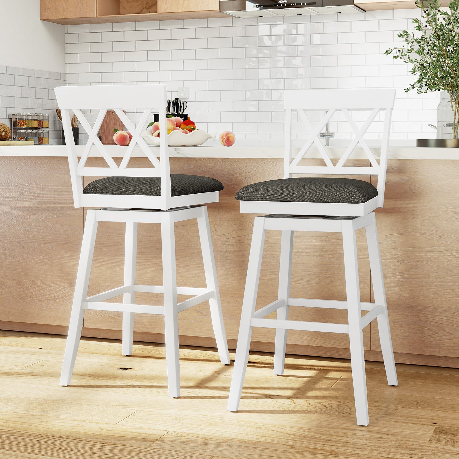 Set of 2 Swivel Bar Stools Counter Height Barstools with Backrest Upholstered Seat Cushion-29 Inches