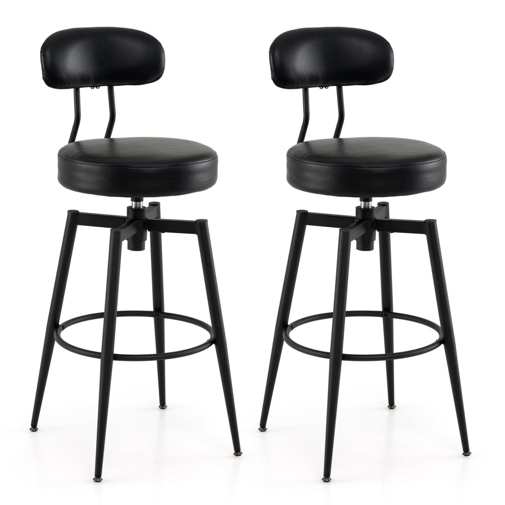 Set of 2 Swivel Barstools Faux Leather with Upholstered Seat and Back-Black