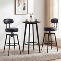 Set of 2 Swivel Barstools Faux Leather with Upholstered Seat and Back-Black