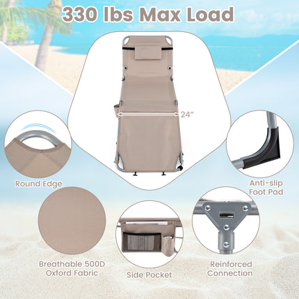 Set of 2 Tanning Chairs with Face Arm Holes Portable with 4-Level Backrest-Beige