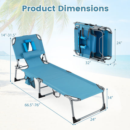 Set of 2 Tanning Chair Portable Chaise Lounge Chair with 4-Position Adjustable Backrest-Navy