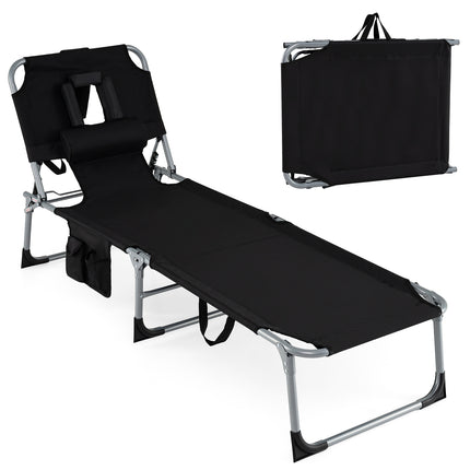 Set of 2 Tanning Chair Portable Chaise Lounge Chair with 4-Position Adjustable Backrest-Black