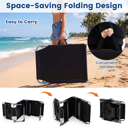 Set of 2 Tanning Chair Portable Chaise Lounge Chair with 4-Position Adjustable Backrest-Black