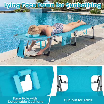 Set of 2 Tanning Chair Portable Chaise Lounge Chair with 4-Position Adjustable Backrest-Multicolor