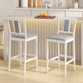 Set of 2 Upholstered Barstool 29.5 Inch Bar Height with Solid Rubber Wood Frame-White