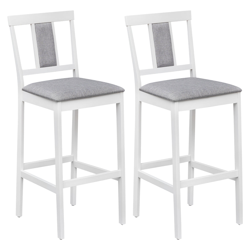Set of 2 Upholstered Barstool 29.5 Inch Bar Height with Solid Rubber Wood Frame-White