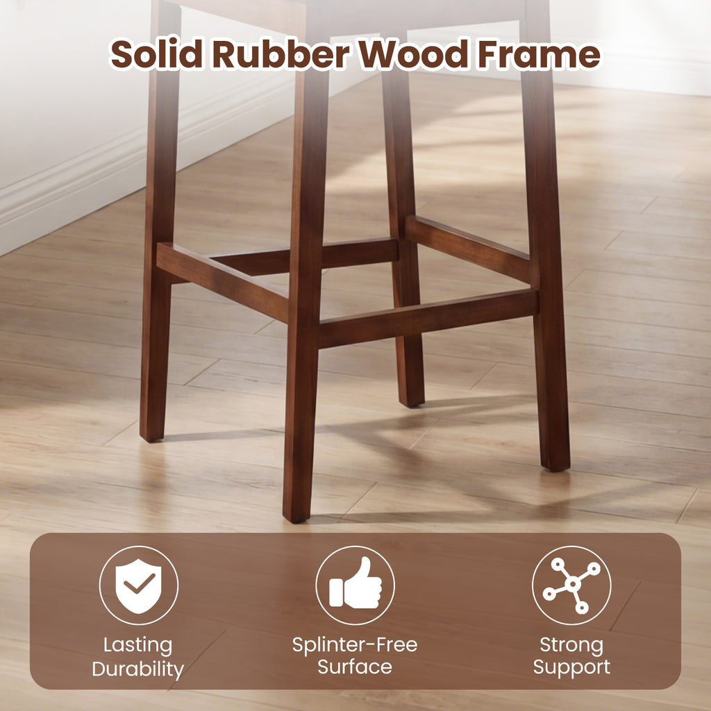 Set of 2 Upholstered Barstool 29.5 Inch Bar Height with Solid Rubber Wood Frame-Walnut