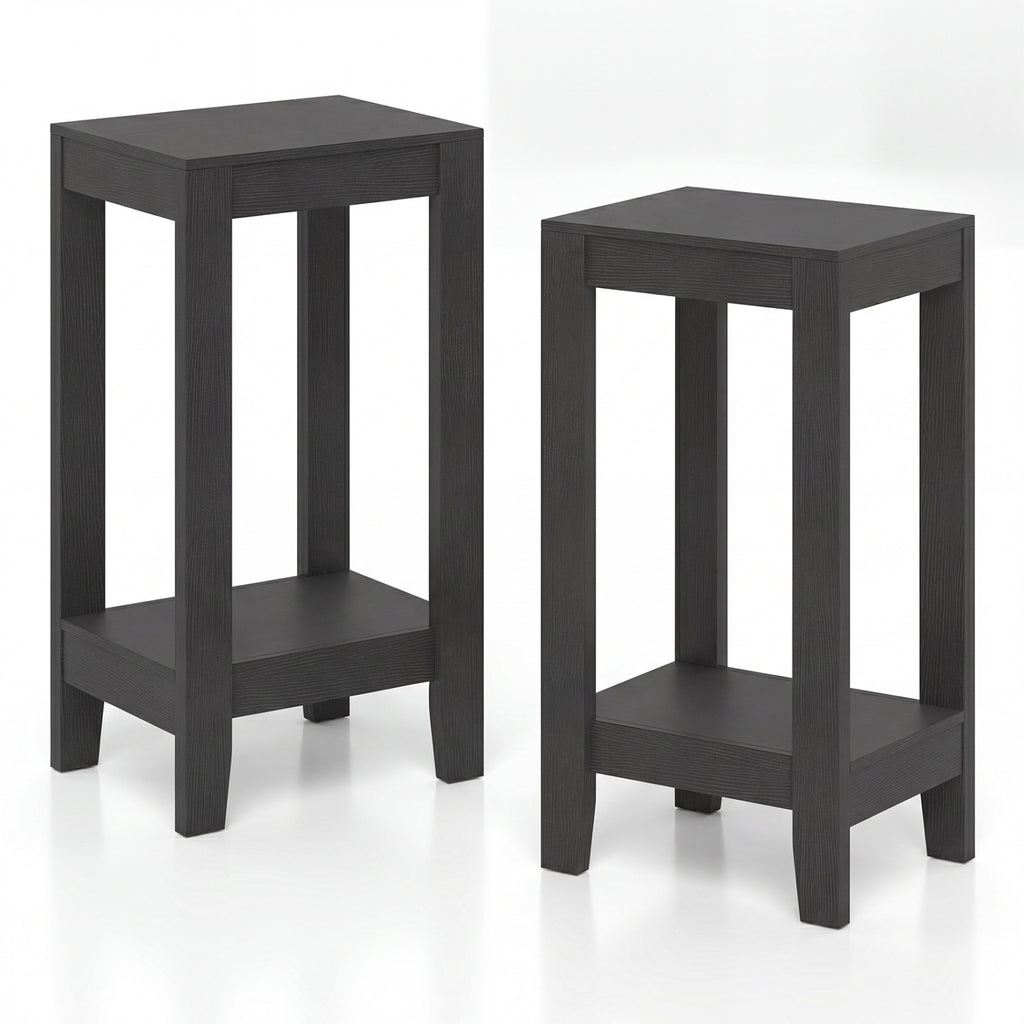 Set of 2 Versatile 2-Tier End Table with Storage Shelf-Black