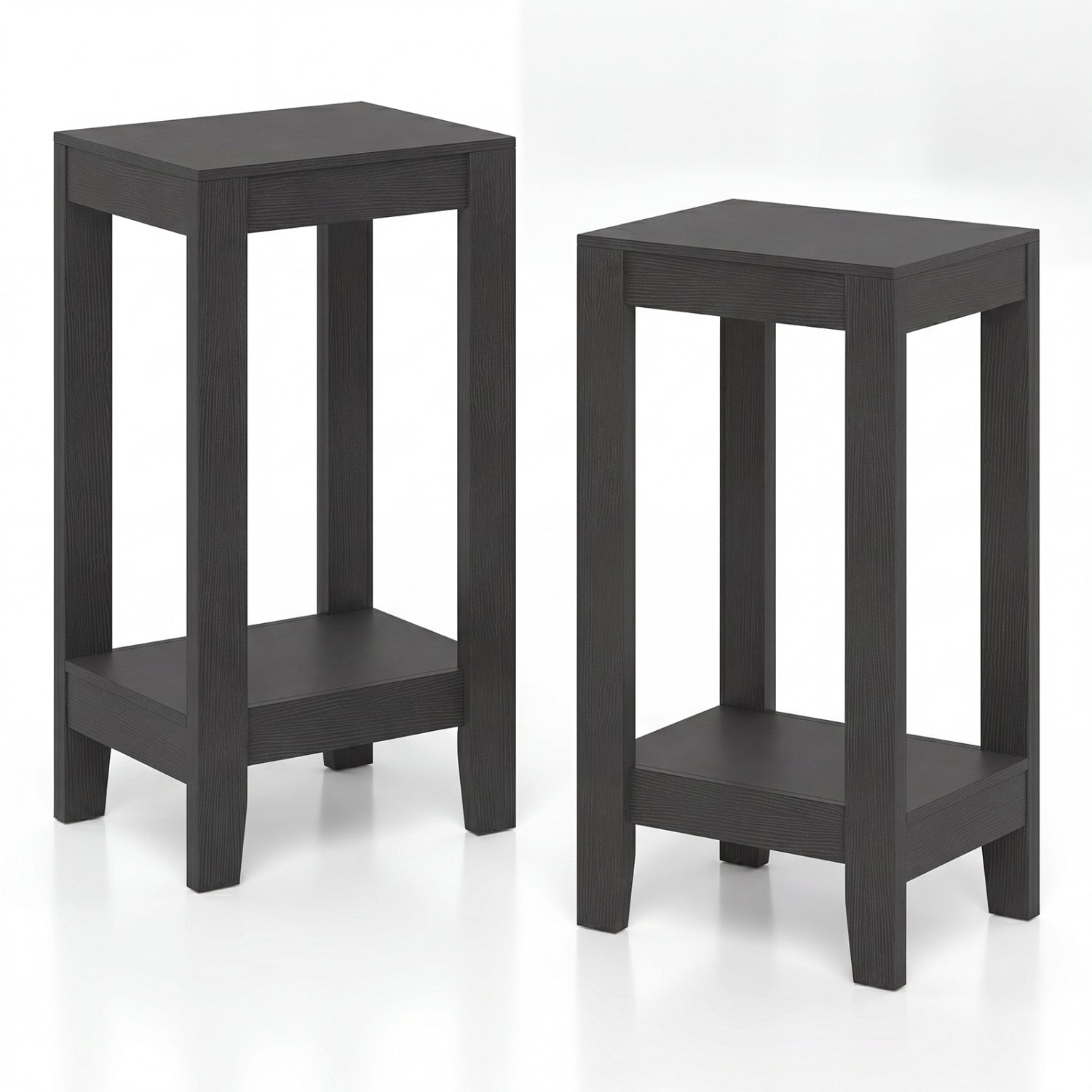 Set of 2 Versatile 2-Tier End Table with Storage Shelf-Black