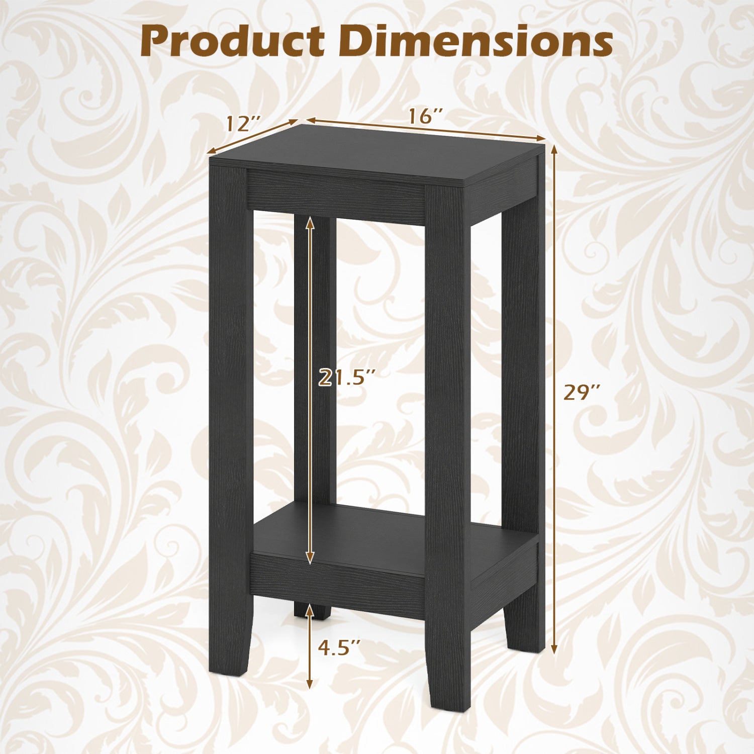 Set of 2 Versatile 2-Tier End Table with Storage Shelf-Black