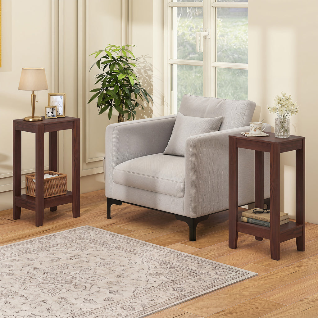 Set of 2 Versatile 2-Tier End Tables with Storage Shelf-Brown