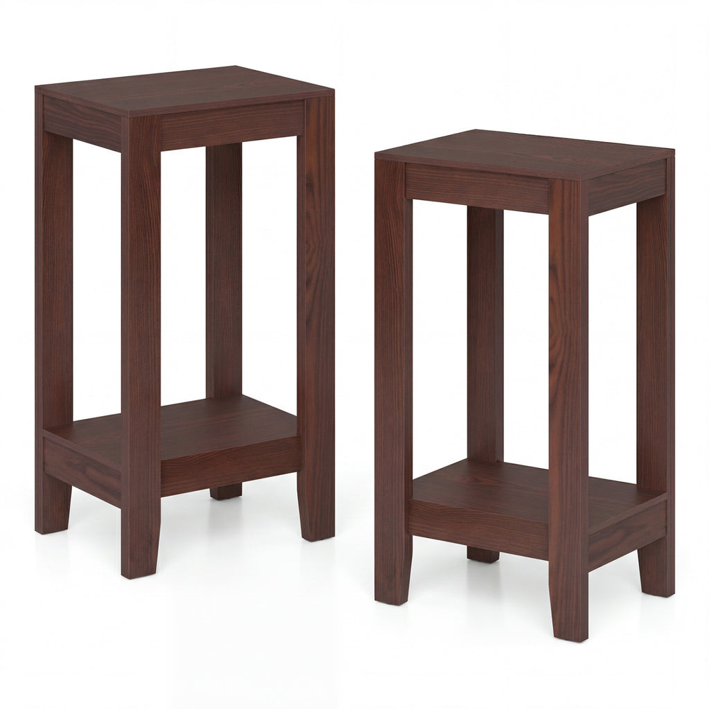 Set of 2 Versatile 2-Tier End Tables with Storage Shelf-Brown
