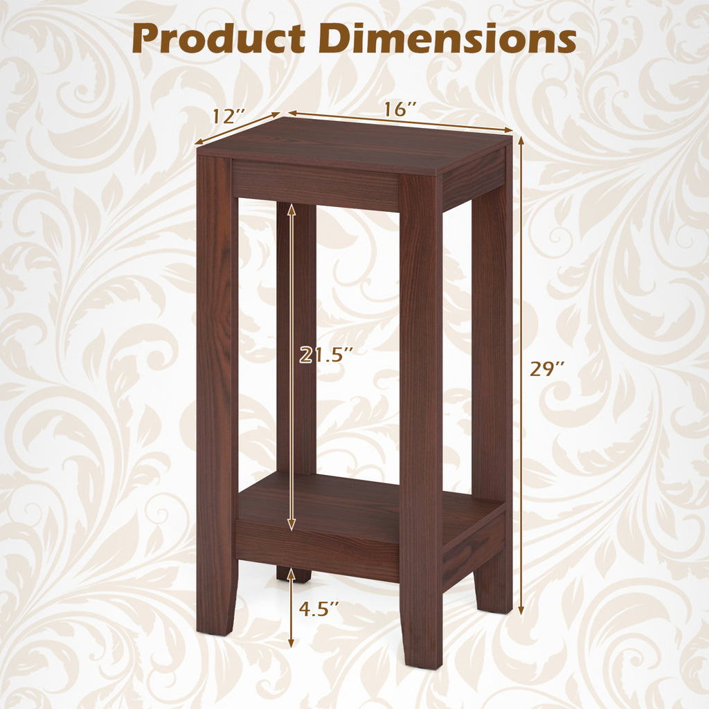 Set of 2 Versatile 2-Tier End Tables with Storage Shelf-Brown