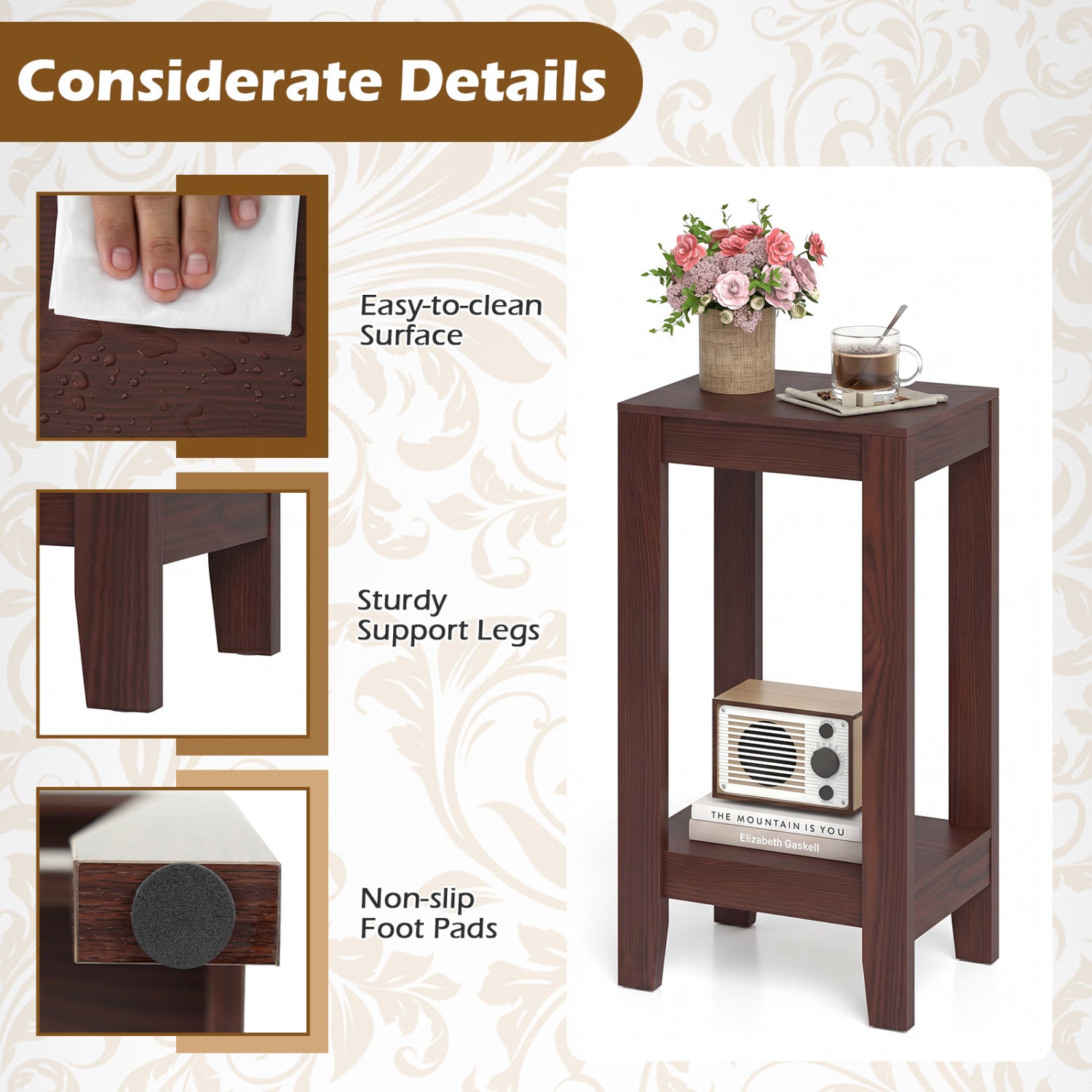 Set of 2 Versatile 2-Tier End Tables with Storage Shelf-Brown