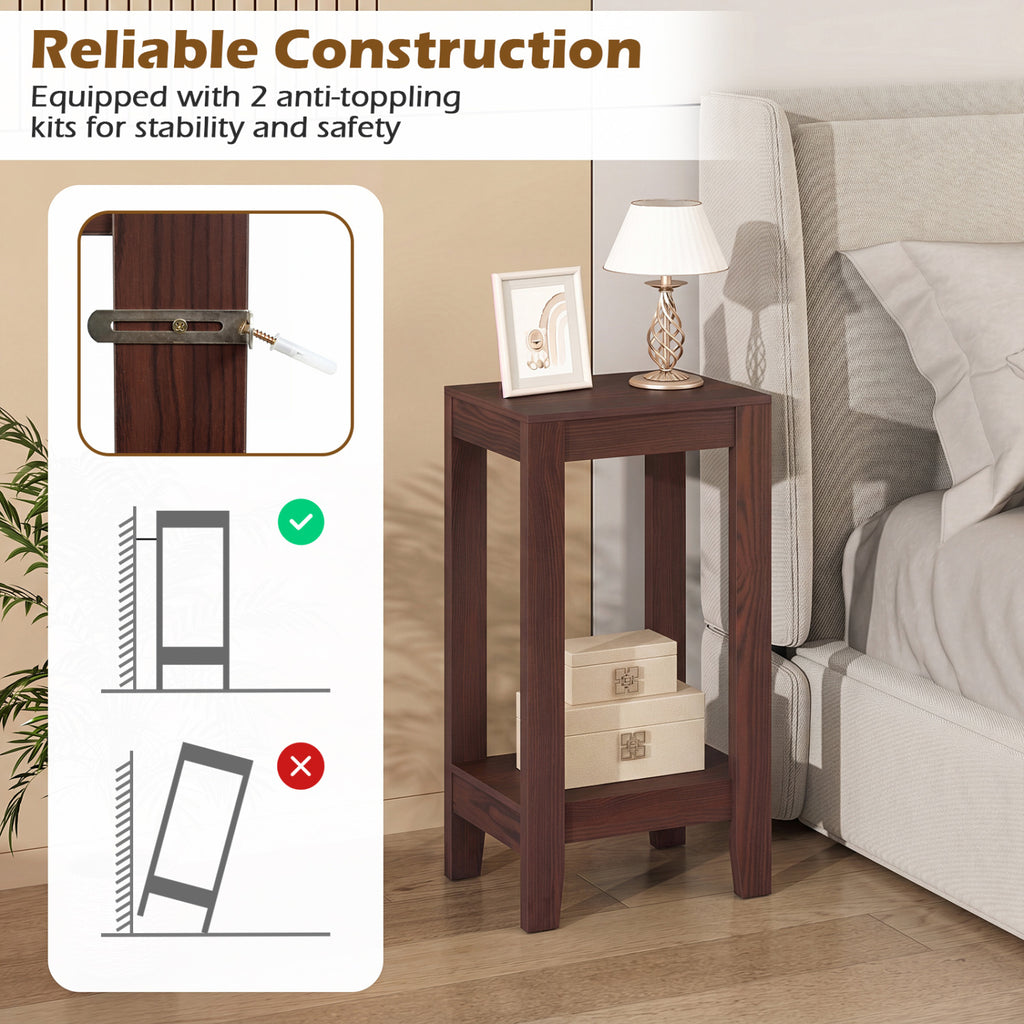 Set of 2 Versatile 2-Tier End Tables with Storage Shelf-Brown