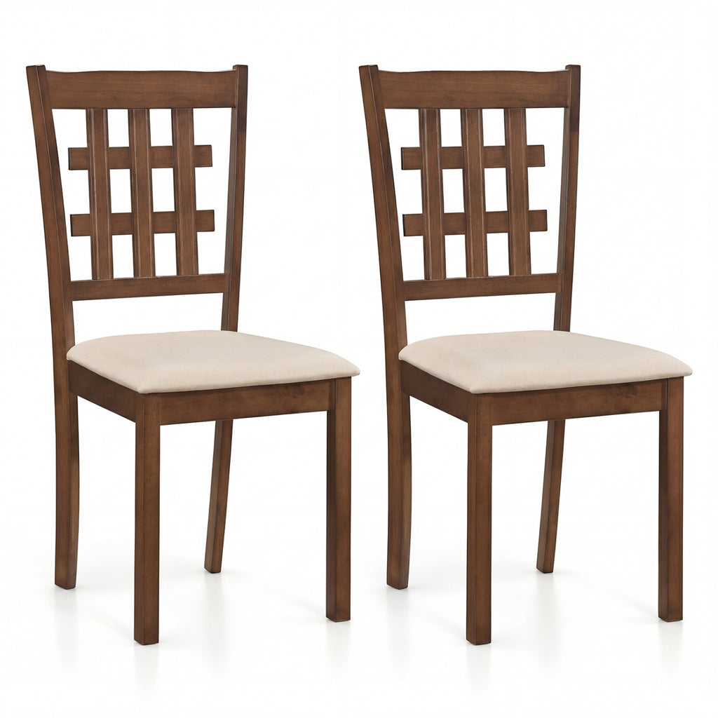 Set of 2 Wood Kitchen Chairs with Faux Leather Upholstered Seat-Coffee