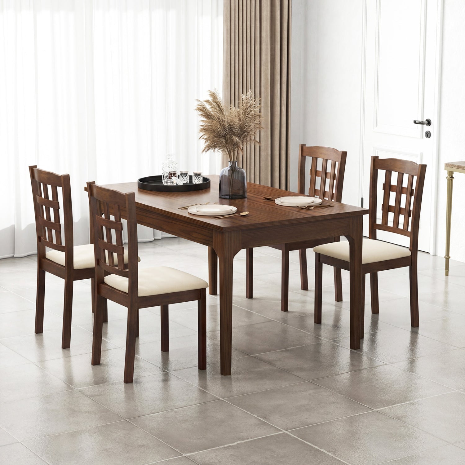 Set of 2 Wood Kitchen Chairs with Faux Leather Upholstered Seat-Coffee