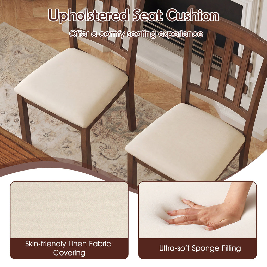 Set of 2 Wood Kitchen Chairs with Faux Leather Upholstered Seat-Coffee