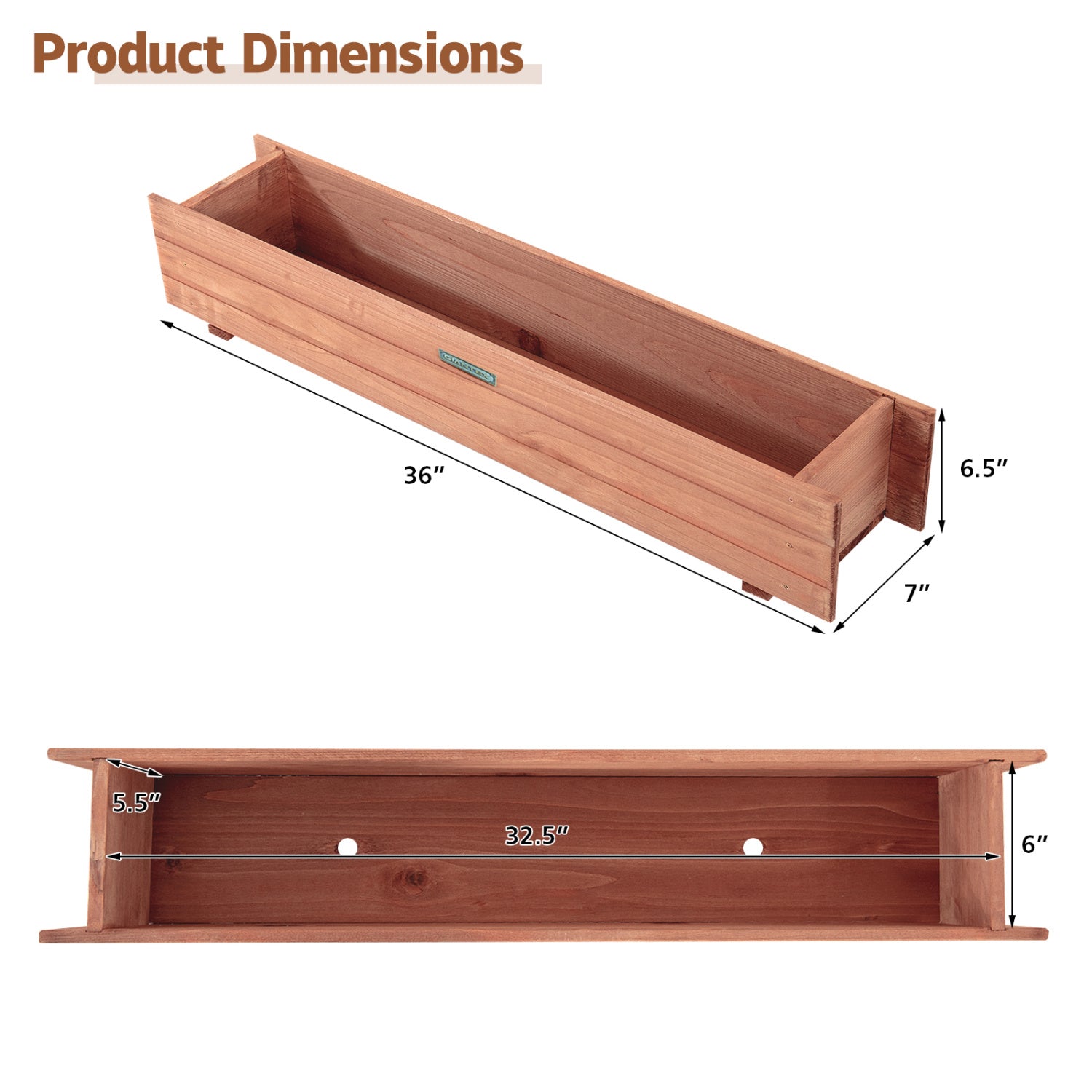 Set of 2 Wooden Decorative Raised Garden Bed for Yard and Window-Brown