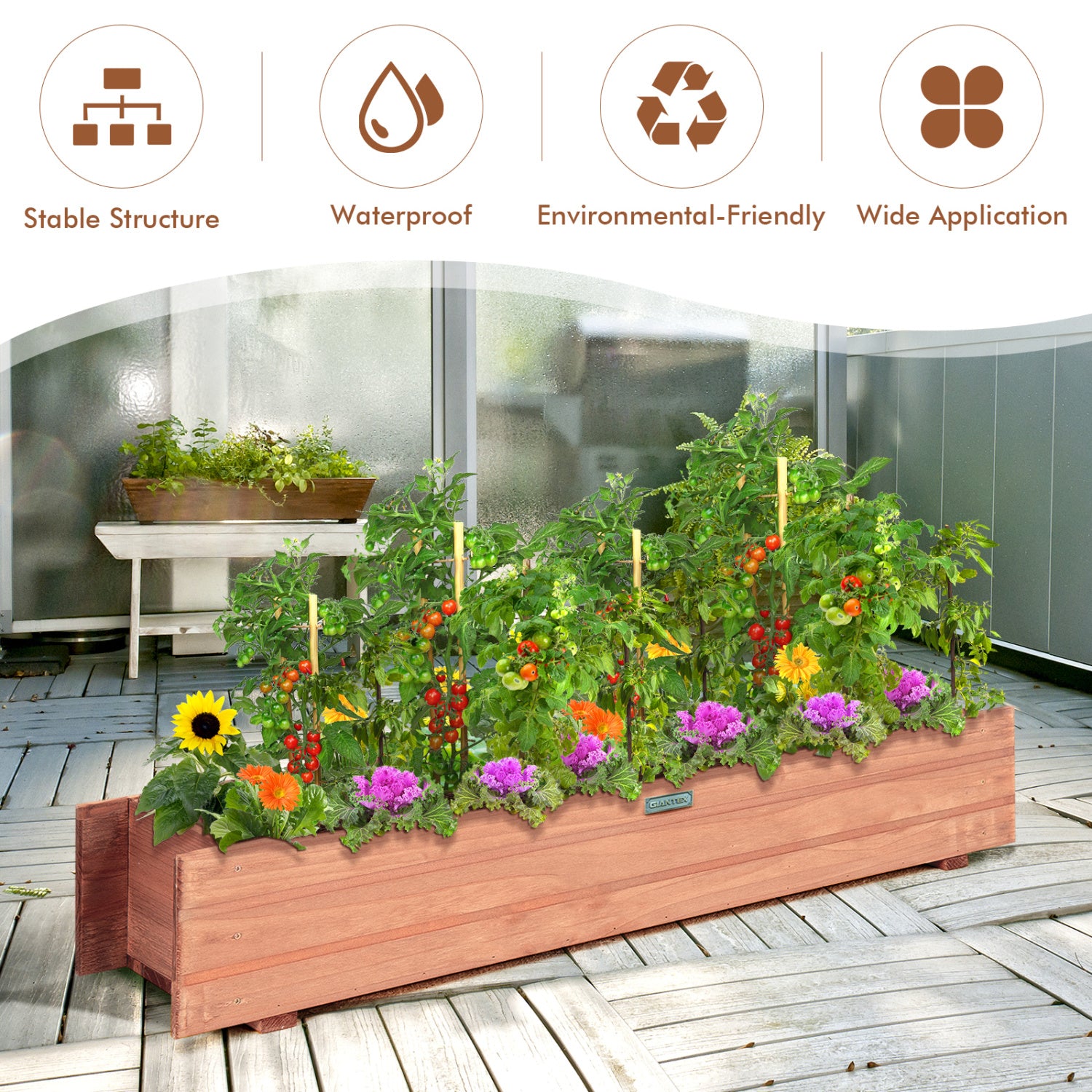 Set of 2 Wooden Decorative Raised Garden Bed for Yard and Window-Brown