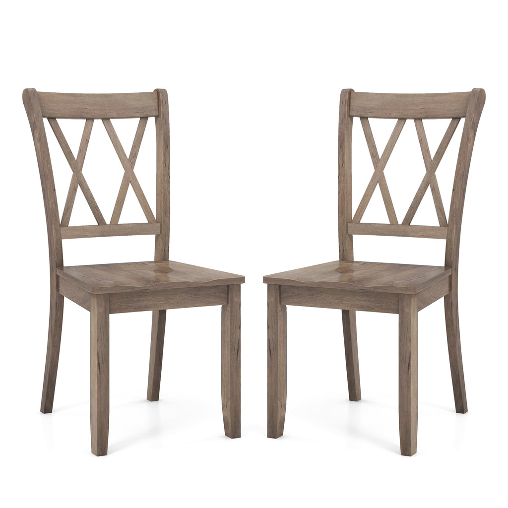 Set of 2 Wooden Dining Chairs Mid Century Farmhouse Retro Kitchen Chairs-Brown