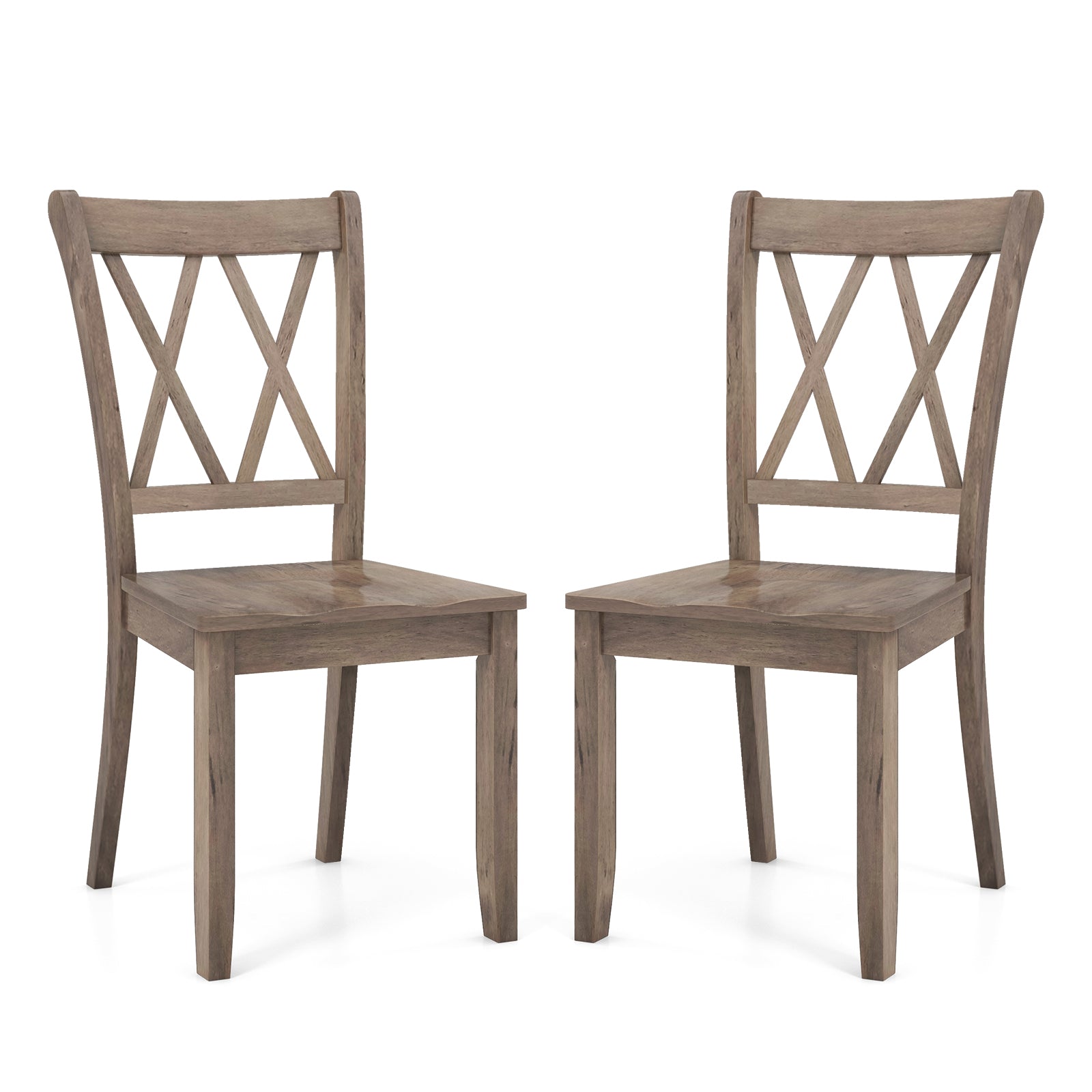 Set of 2 Wooden Dining Chairs Mid Century Farmhouse Retro Kitchen Chairs-Brown