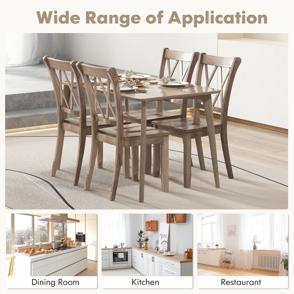 Set of 2 Wooden Dining Chairs Mid Century Farmhouse Retro Kitchen Chairs-Brown
