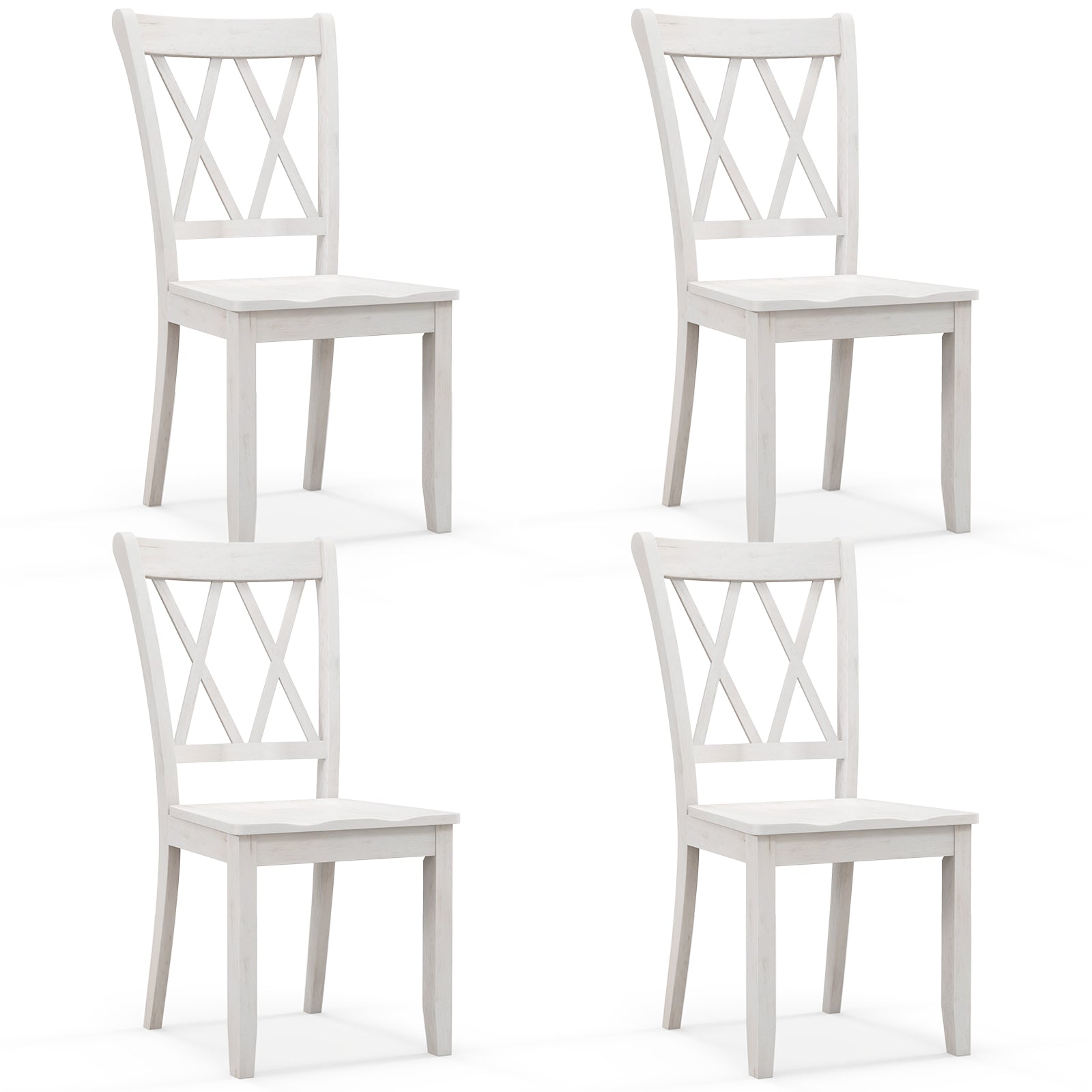 Set of 2 Wooden Dining Chairs Mid Century Farmhouse Retro Kitchen Chairs-White
