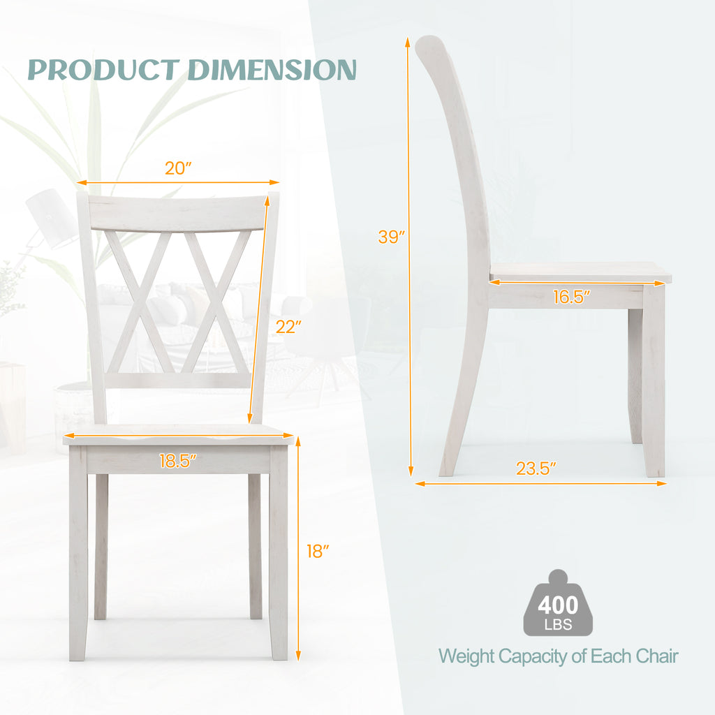 Set of 2 Wooden Dining Chairs Mid Century Farmhouse Retro Kitchen Chairs-White