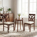 Set of 2 Wooden Dining Chairs Upholstered with Hollowed Backrest and Soft Padded Seat-Brown