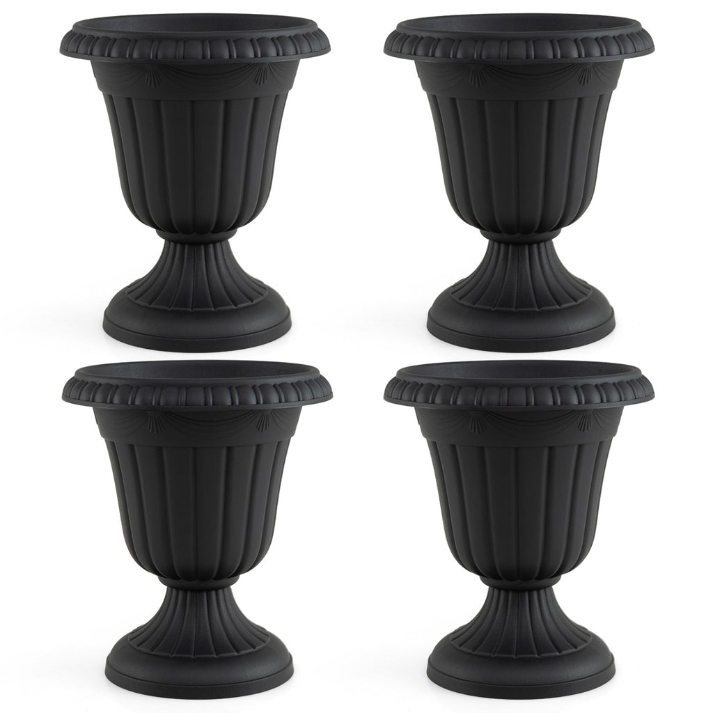 Set of 4 18 inch Tall Vintage Planters with Pedestal Base and Pre-marked Drain Hole-Black