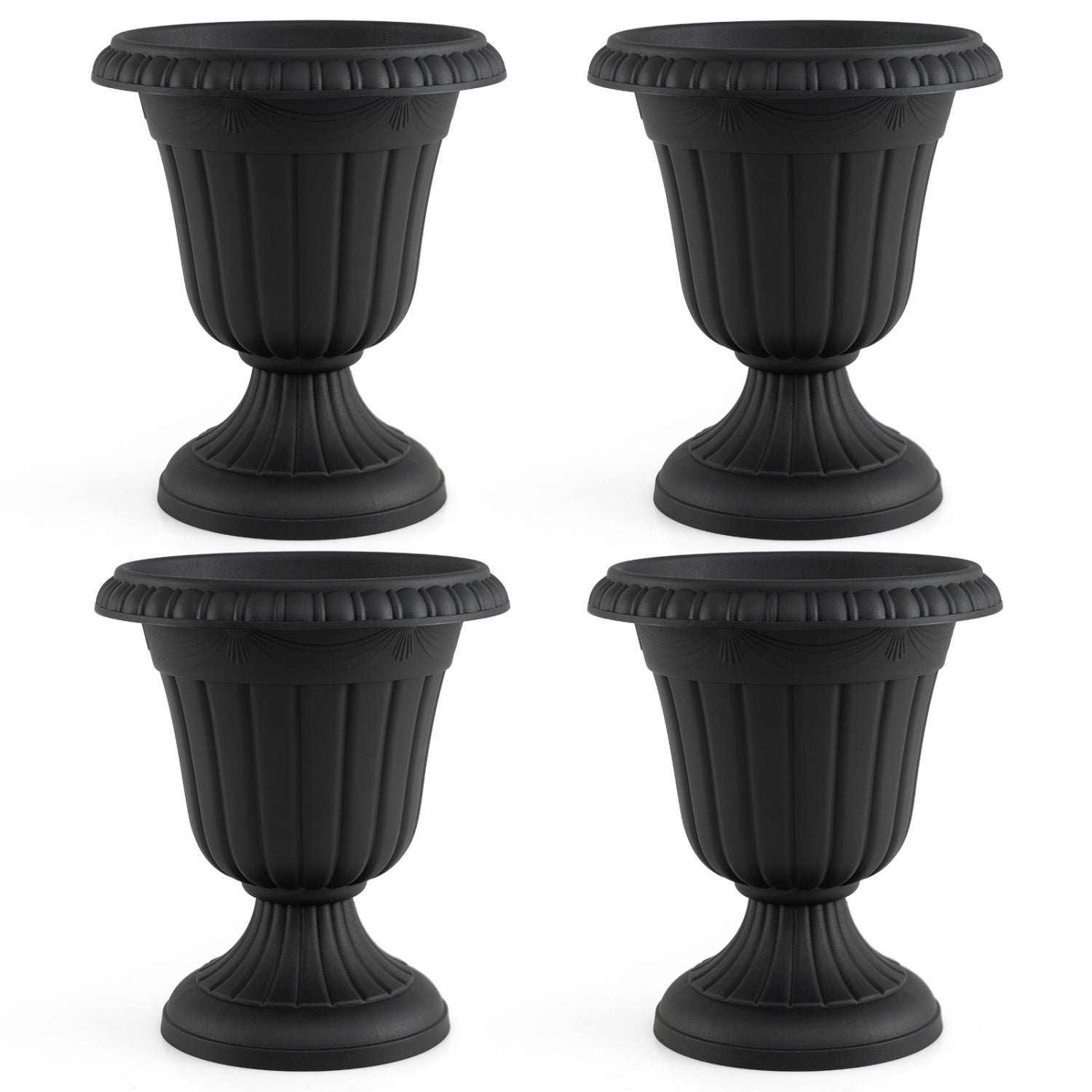 Set of 4 18 inch Tall Vintage Planters with Pedestal Base and Pre-marked Drain Hole-Black