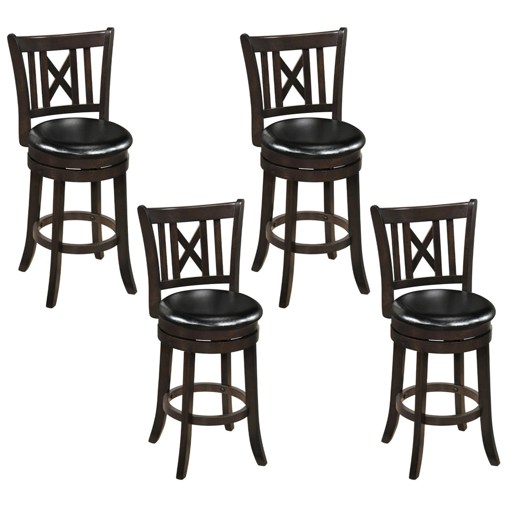 Set of 4 Bar Stools Swivel Bar Chairs with Hollowed Backrest and Footrest-26 inches