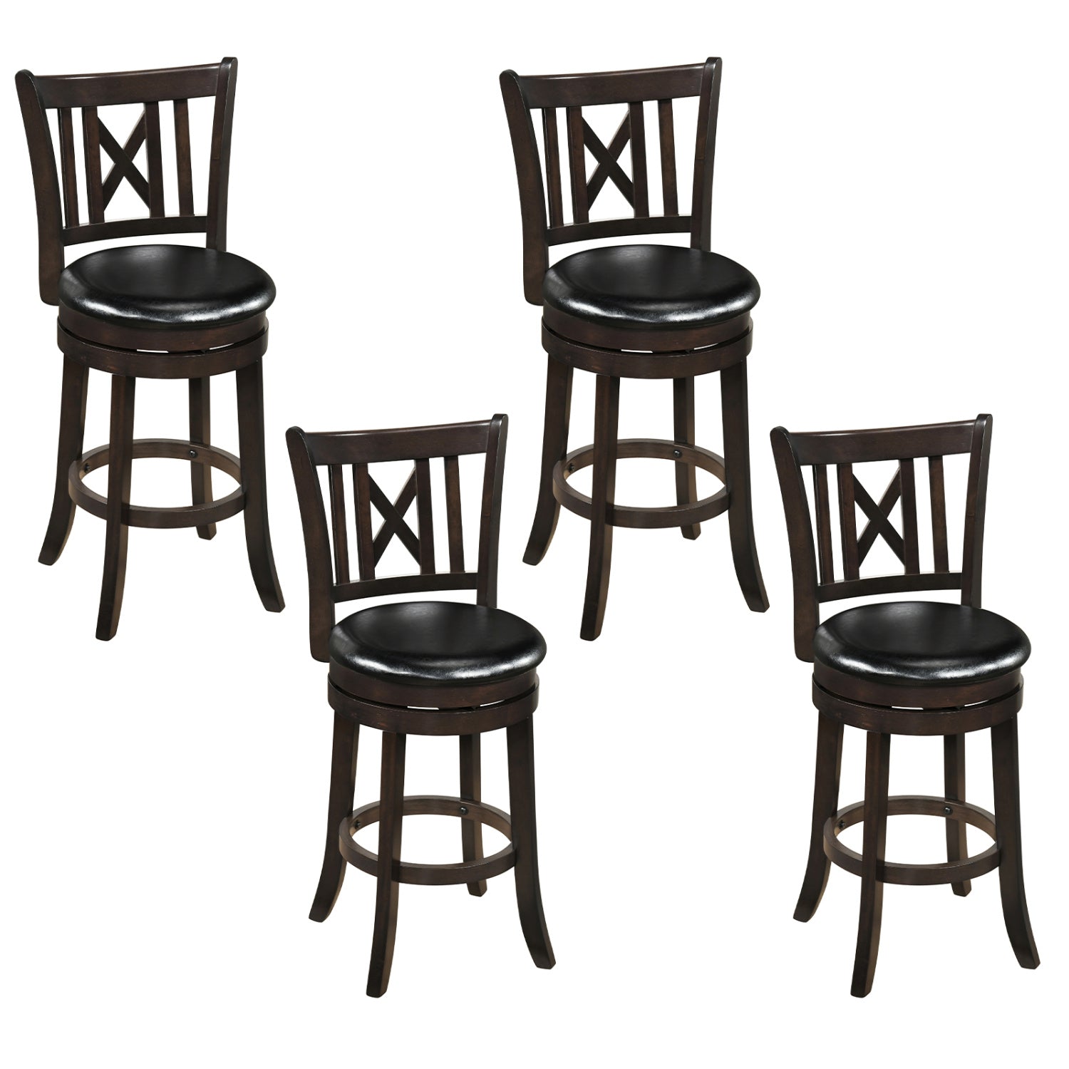 Set of 4 Bar Stools Swivel Bar Chairs with Hollowed Backrest and Footrest-26 inches