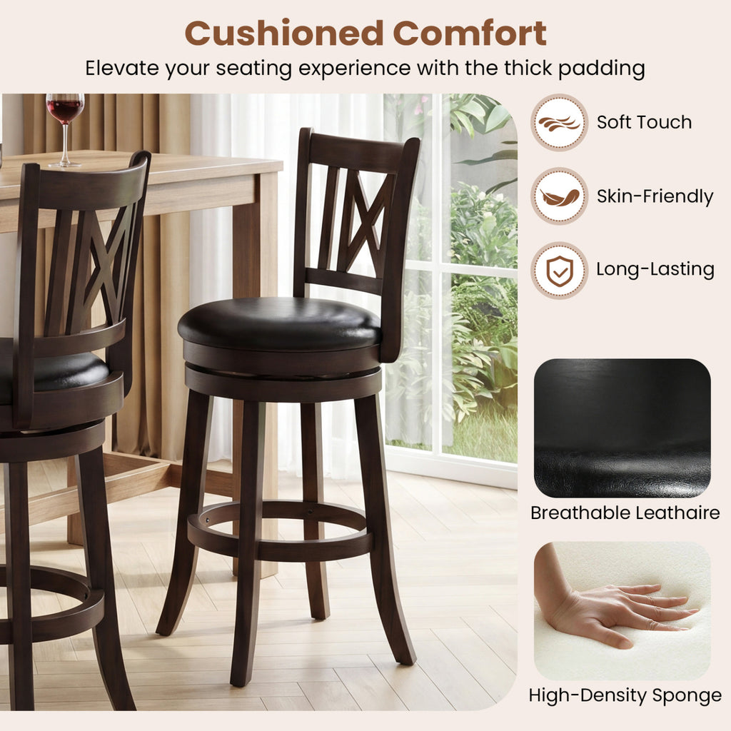 Set of 4 Bar Stools Swivel Bar Chairs with Hollowed Backrest and Footrest-26 inches