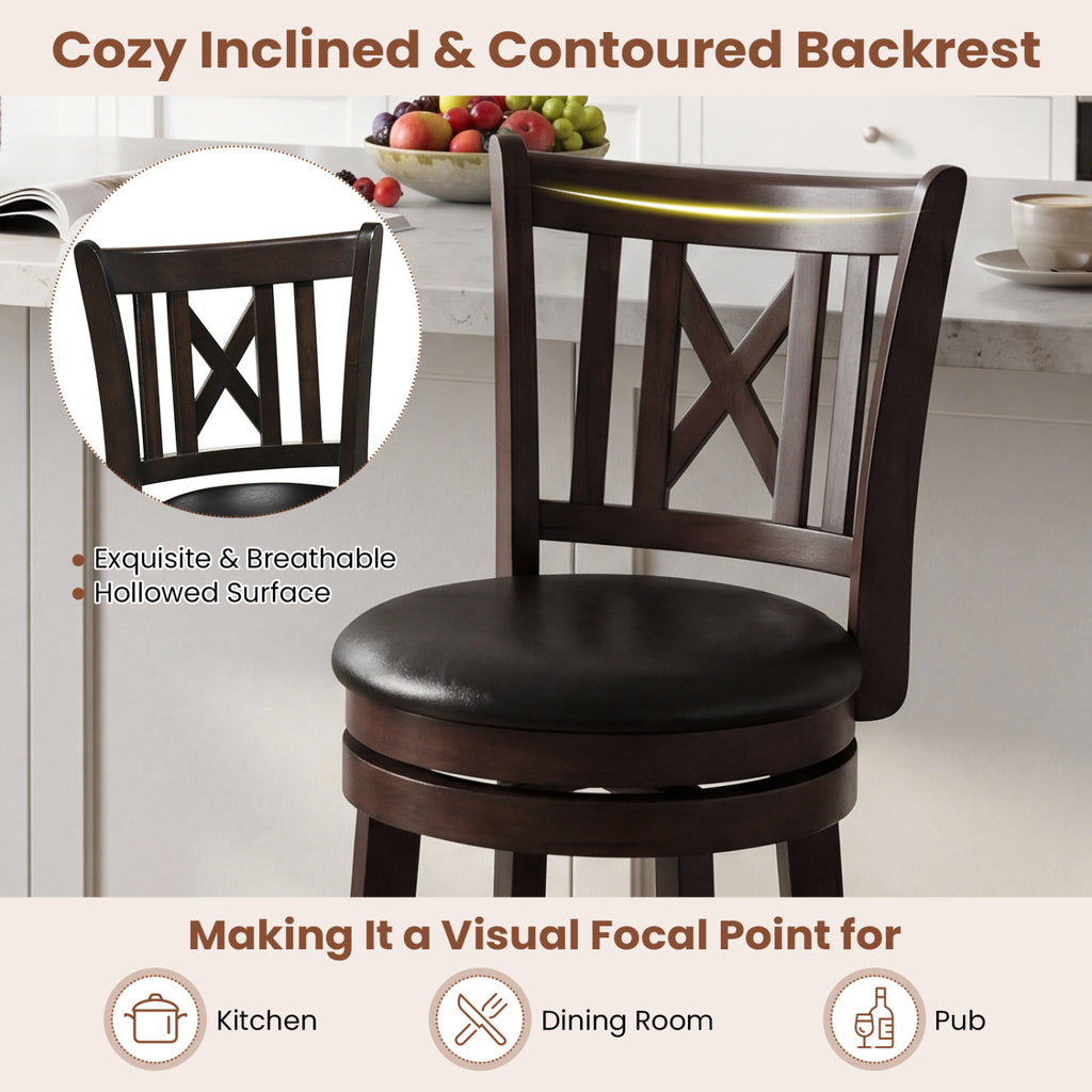 Set of 4 Bar Stools Swivel Bar Chairs with Hollowed Backrest and Footrest-26 inches