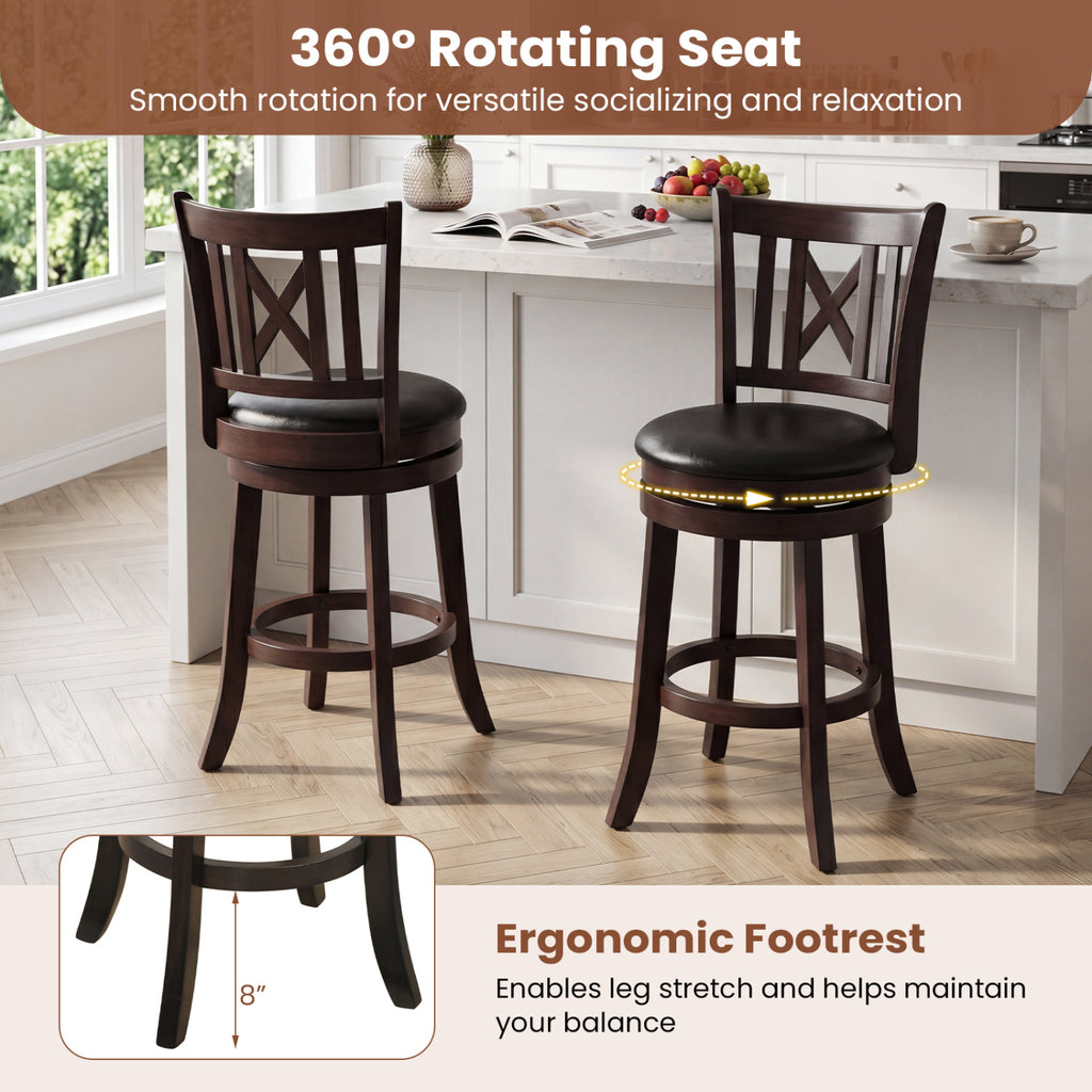 Set of 4 Bar Stools Swivel Bar Chairs with Hollowed Backrest and Footrest-26 inches