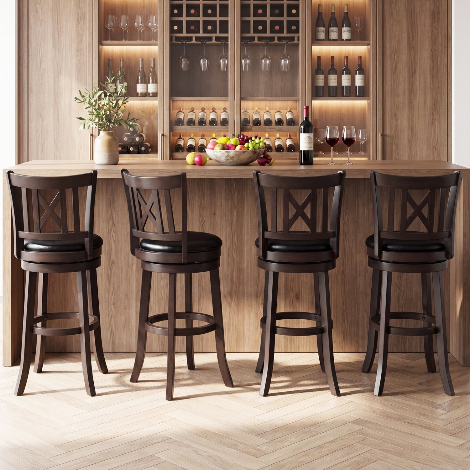 Set of 4 Bar Stools Swivel Bar Chairs with Hollowed Backrest and Footrest-30 inches