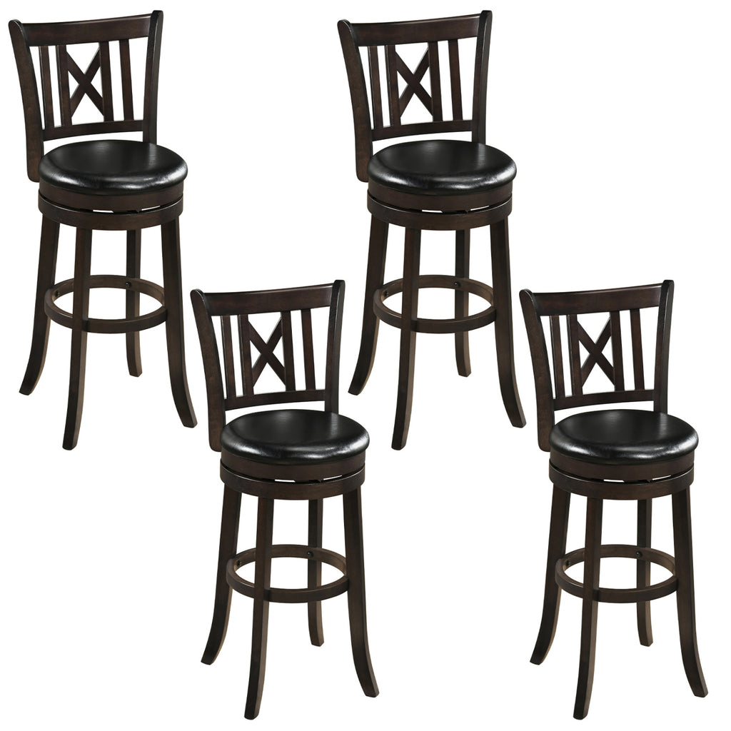 Set of 4 Bar Stools Swivel Bar Chairs with Hollowed Backrest and Footrest-30 inches