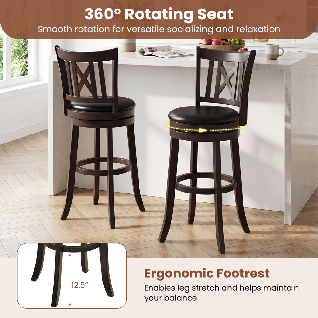 Set of 4 Bar Stools Swivel Bar Chairs with Hollowed Backrest and Footrest-30 inches