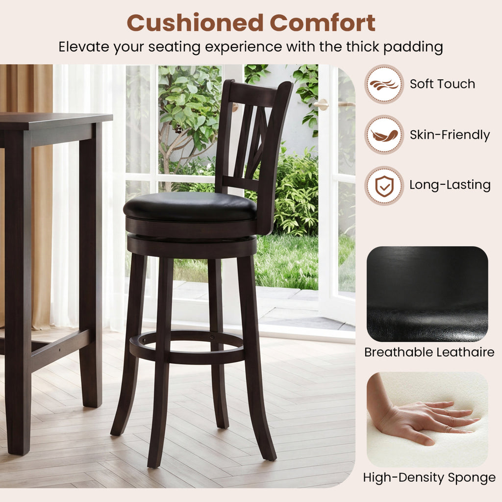 Set of 4 Bar Stools Swivel Bar Chairs with Hollowed Backrest and Footrest-30 inches