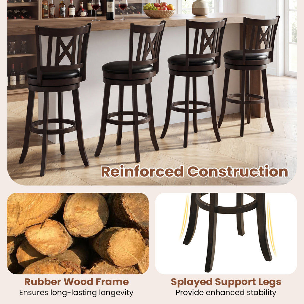 Set of 4 Bar Stools Swivel Bar Chairs with Hollowed Backrest and Footrest-30 inches