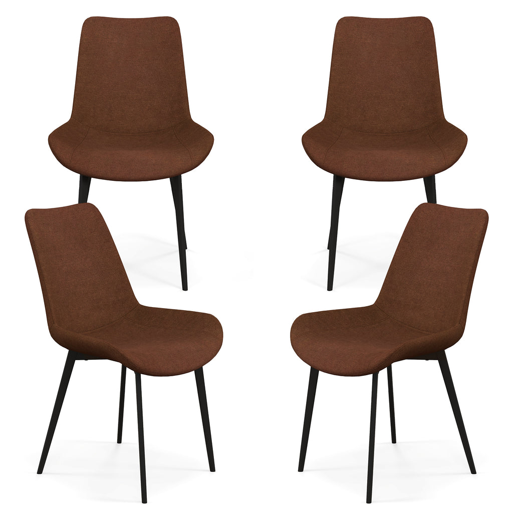 Set of 4 Dining Chair Upholstered with Metal Legs and Padded Backs-Brown