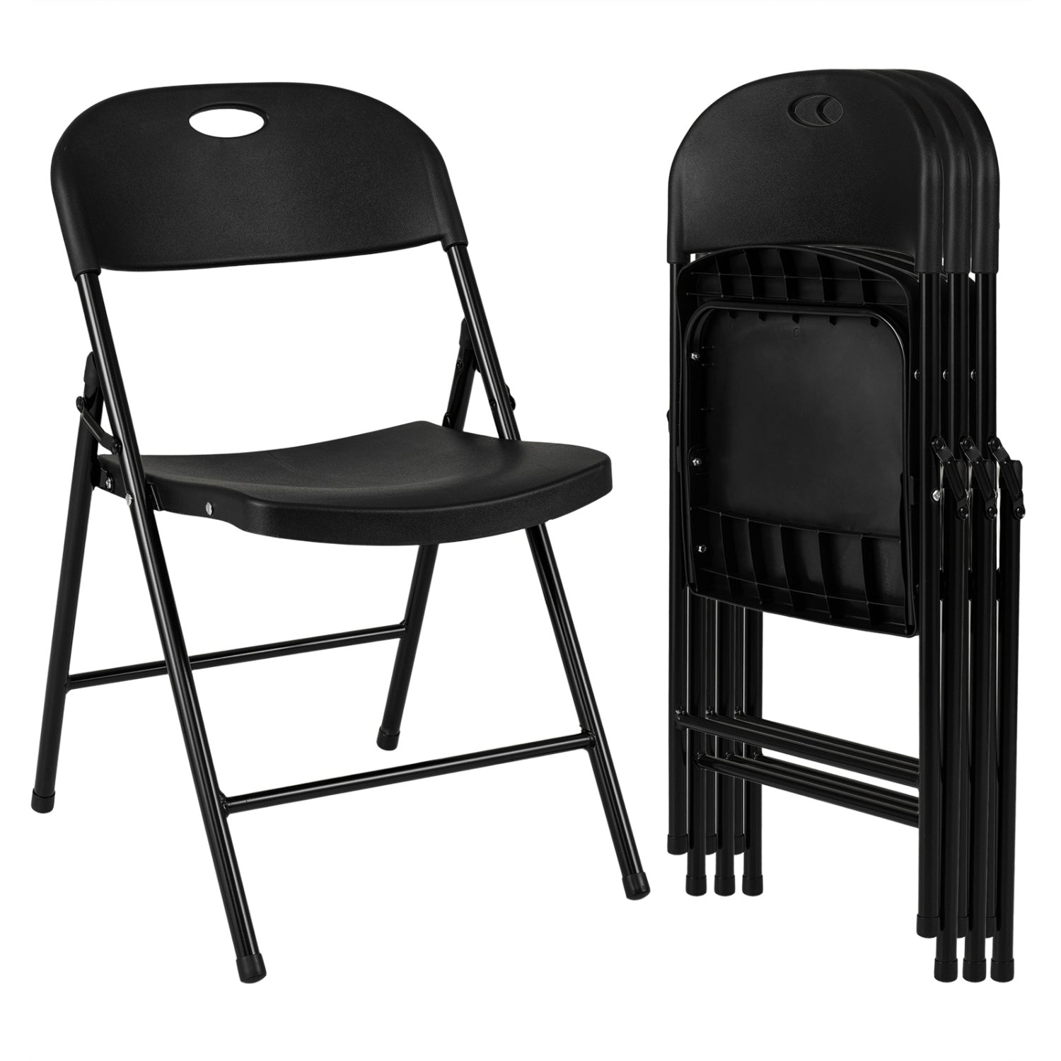 Set of 4 Foldable Plastic Chairs with Ergonomic Backrest-Black