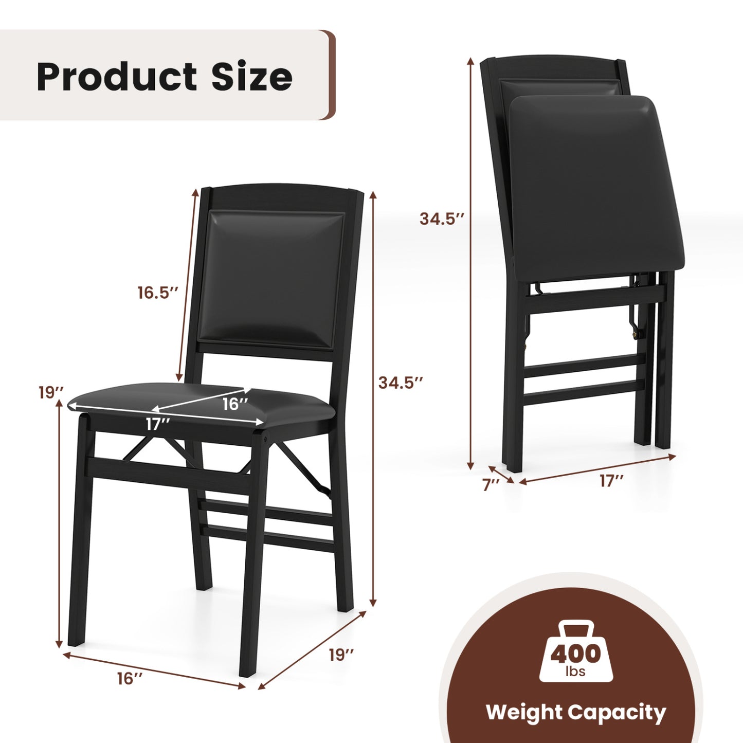 Set of 4 Folding Dining Chairs with Padded Seat and High Backrest-Black