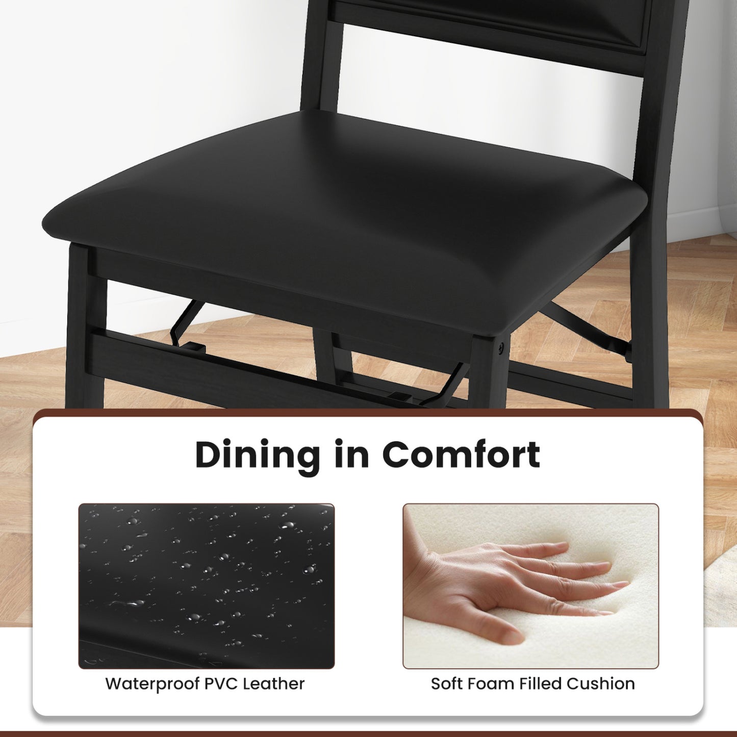 Set of 4 Folding Dining Chairs with Padded Seat and High Backrest-Black