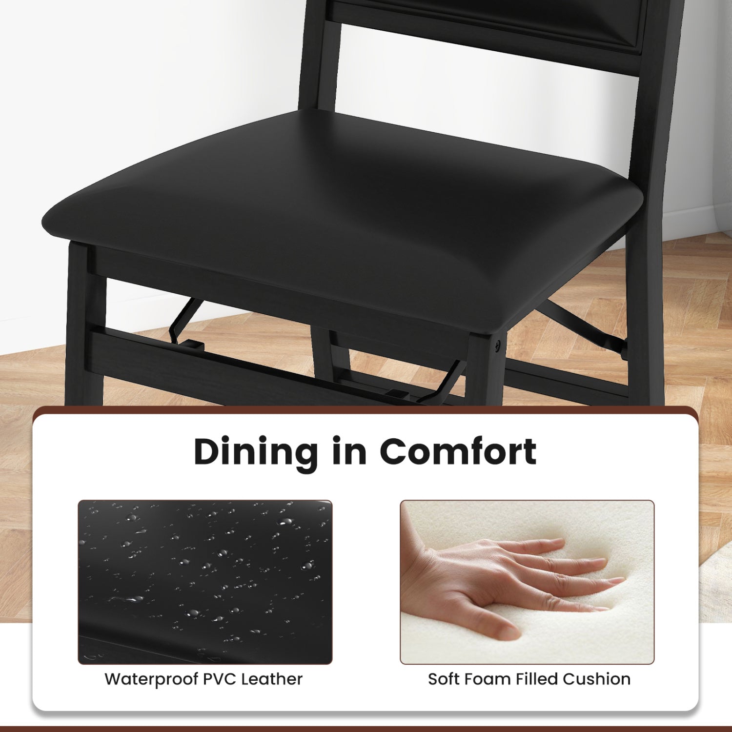 Set of 4 Folding Dining Chairs with Padded Seat and High Backrest-Black