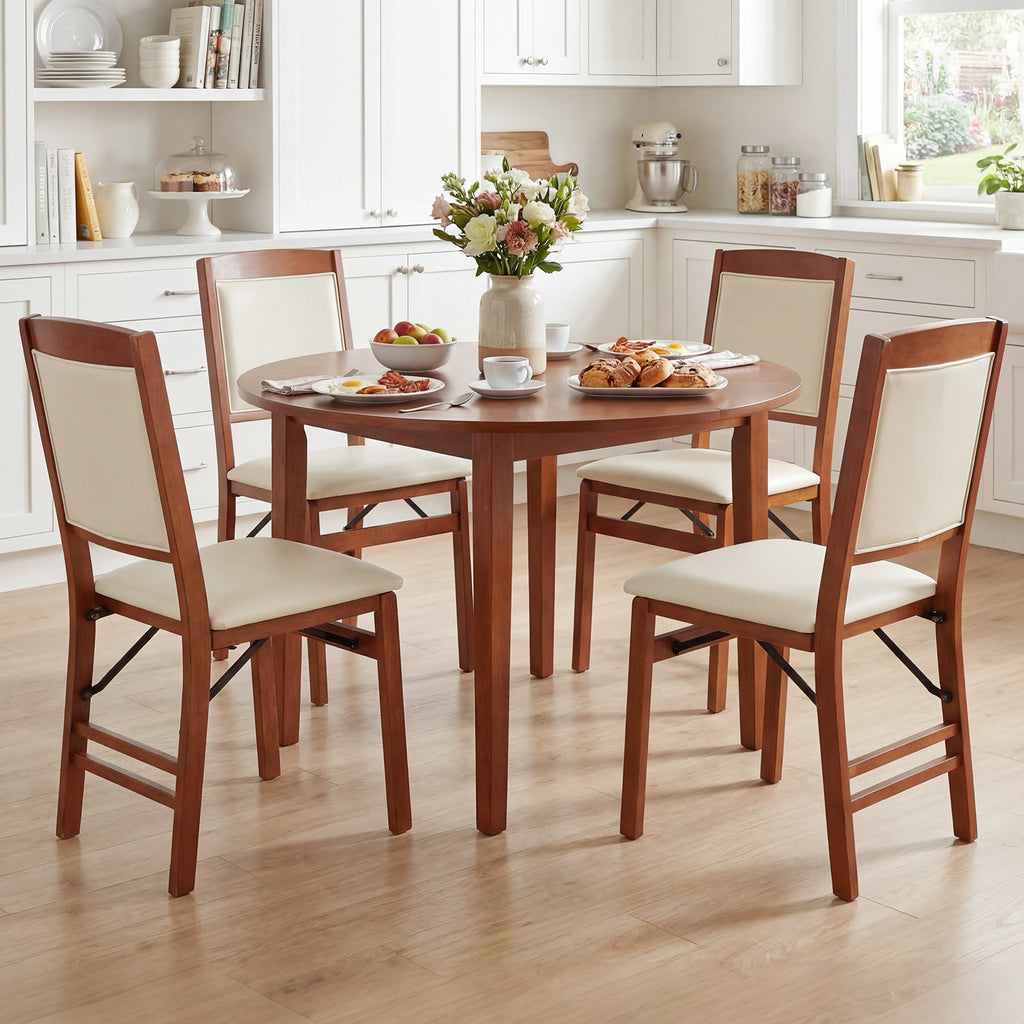 Set of 4 Folding Dining Chairs with Padded Seat and High Backrest-Walnut