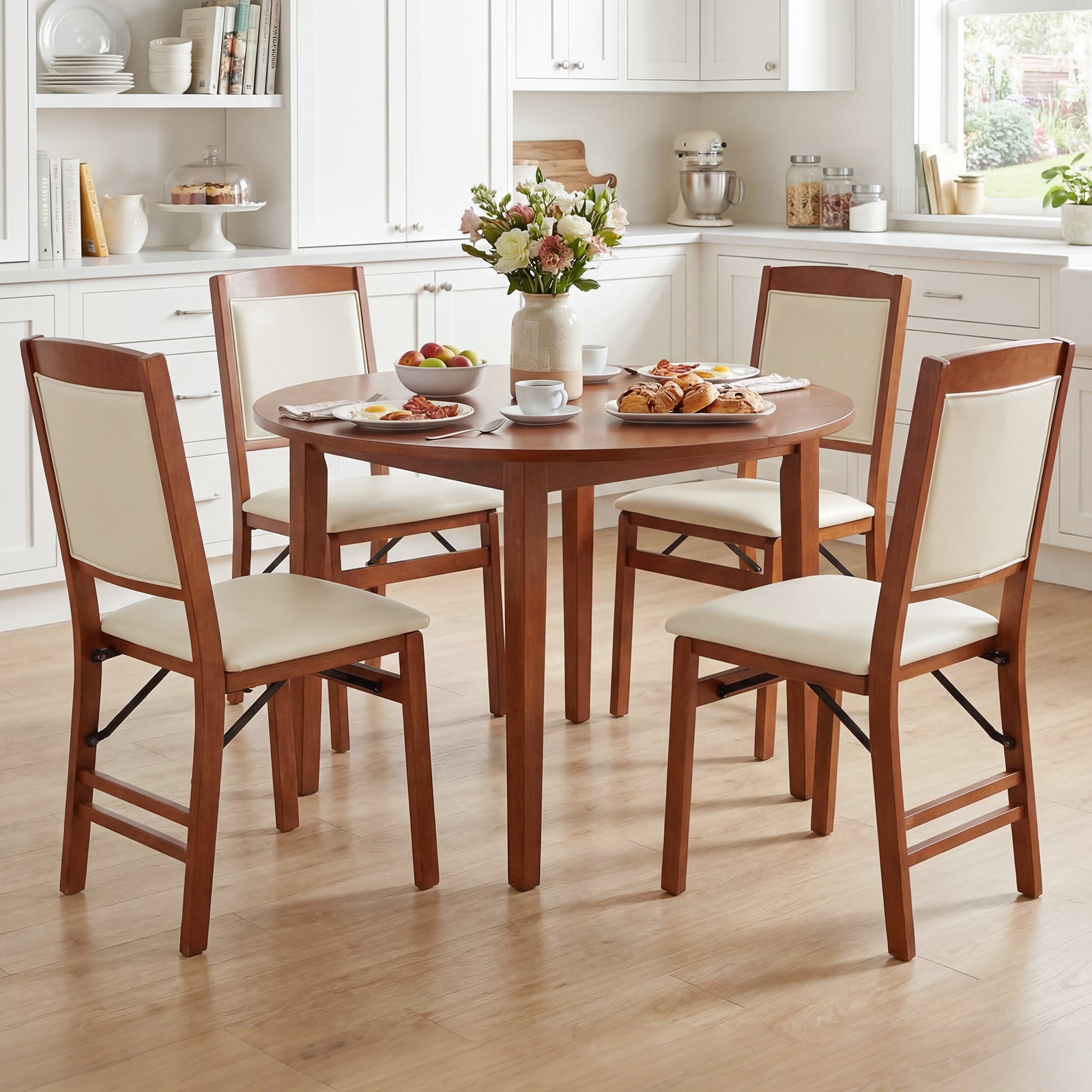 Set of 4 Folding Dining Chairs with Padded Seat and High Backrest-Walnut