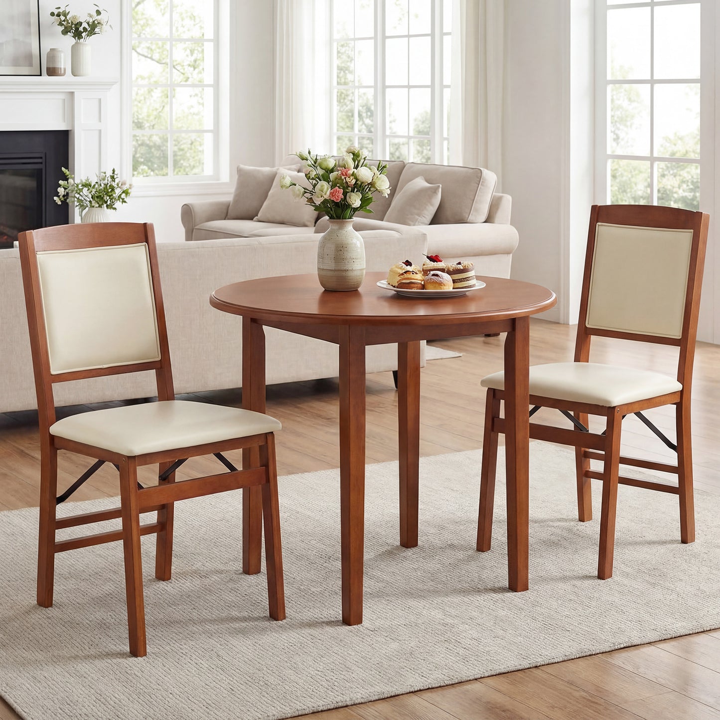 Set of 4 Folding Dining Chairs with Padded Seat and High Backrest-Walnut
